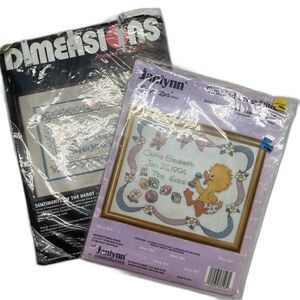 Dimensions Cross Stitch Kit Lot of 2 Stamped & Janlynn Suzy’s Zoo Vintage Words